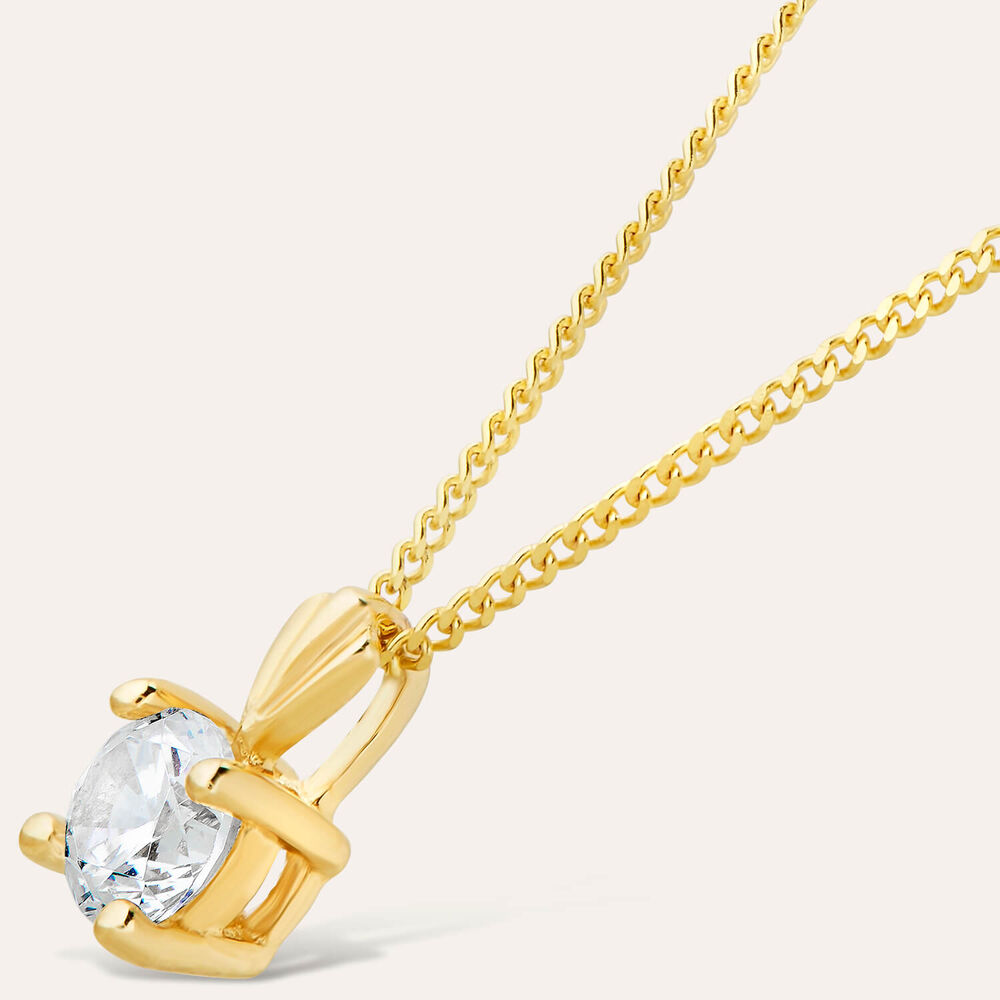 9ct Gold 4mm Four Claw Cubic Zirconia Set Pendant (Chain Included)