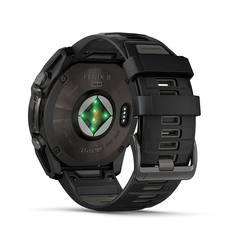 Garmin fenix&reg; 8 Solar 51mm Carbon Grey DLC Titanium Case Black Pebble Gray Silicon Strap Watch