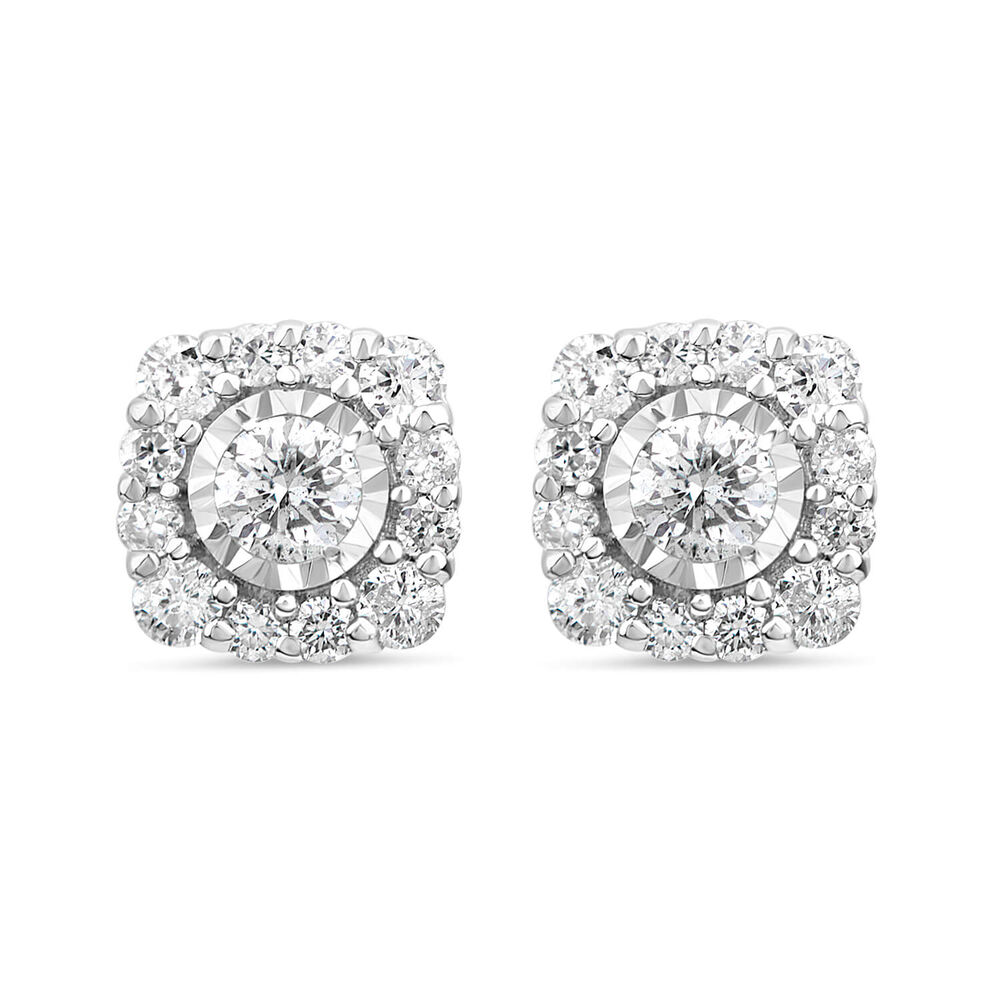 9ct White Gold 0.22ct Square Diamond Halo Stud Earrings