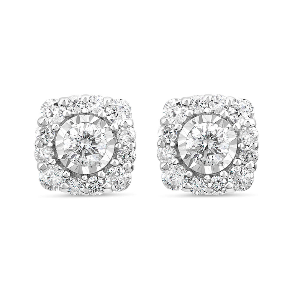 9ct White Gold 0.22ct Square Diamond Halo Stud Earrings