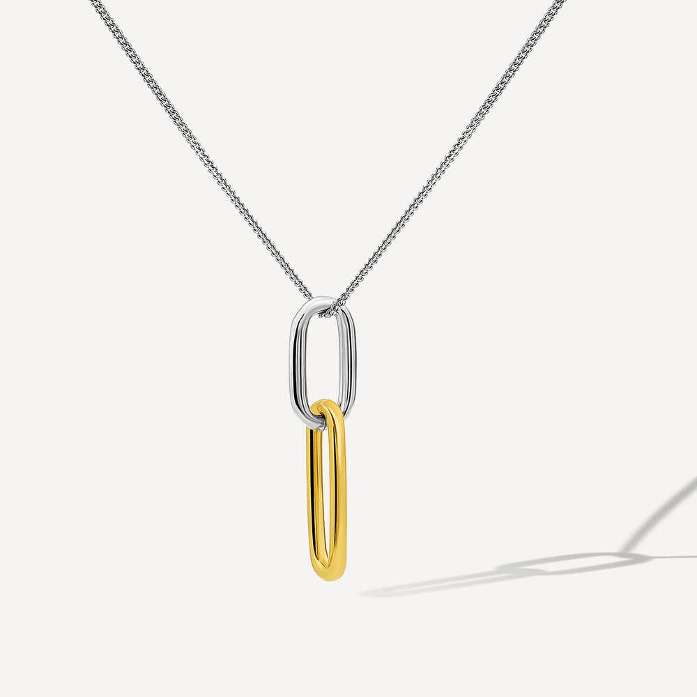 Sterling Silver Two Tone Double Oval Link Pendant