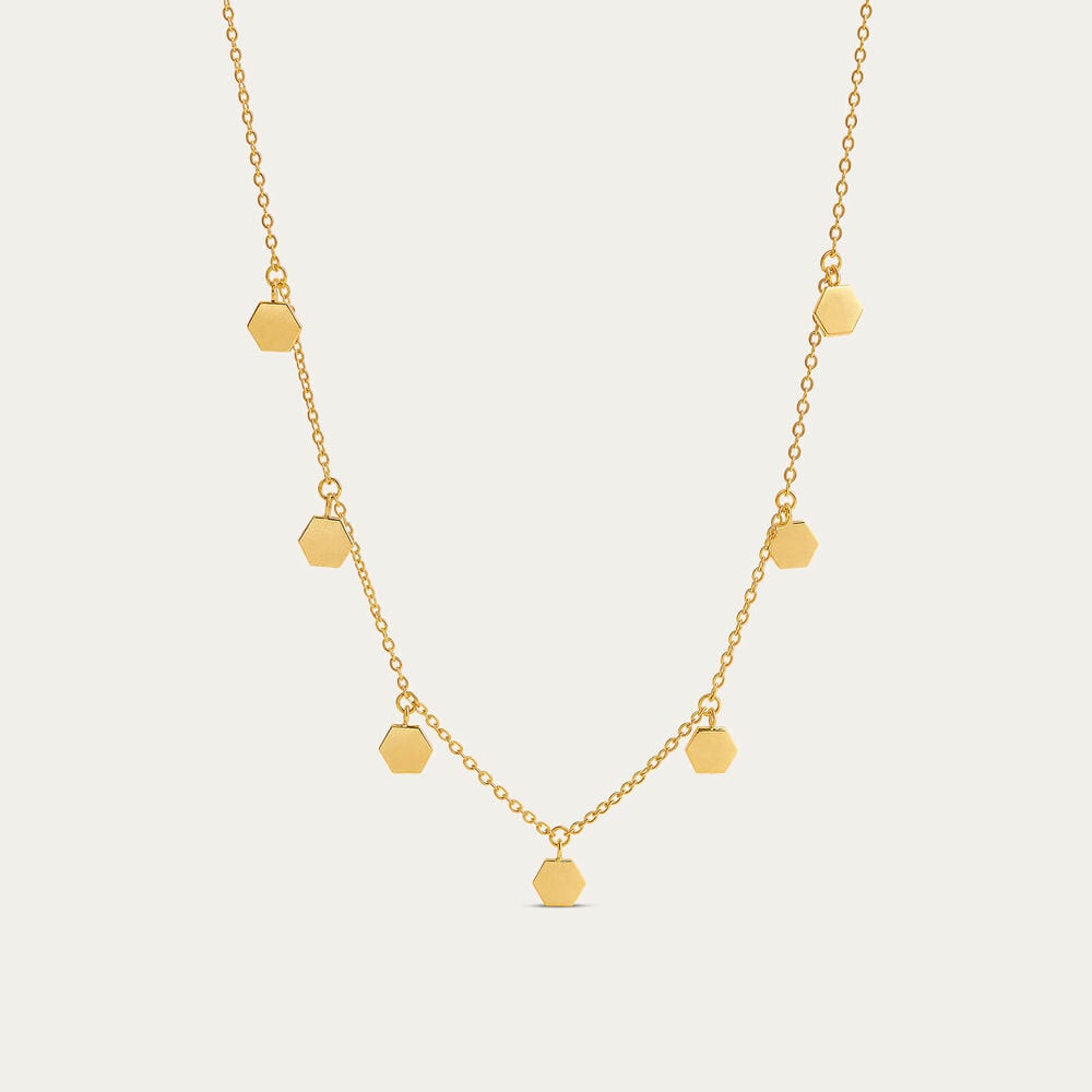 Yellow Gold Plated Sterling Silver Matt Hexagon Disc Necklet