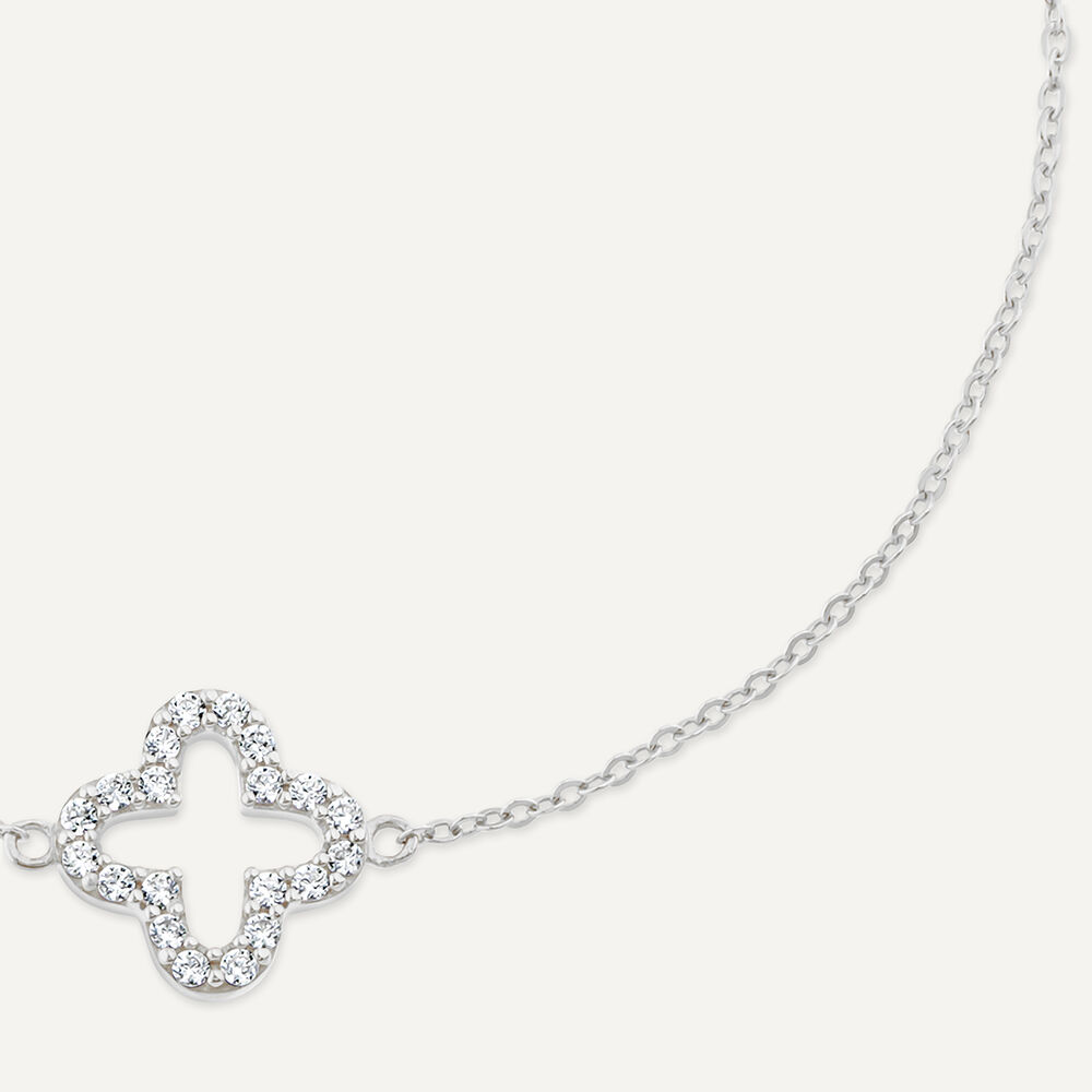 9ct White Gold Cubic Zirconia Set Open Clover Petal Bracelet image number 1