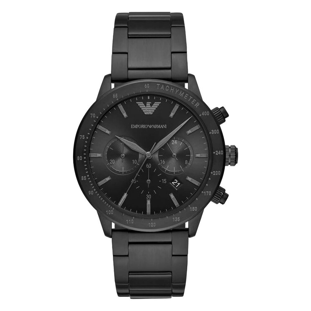 Emporio Armani 43mm Black Chronograph Dial Black PVD Case Bracelet Watch