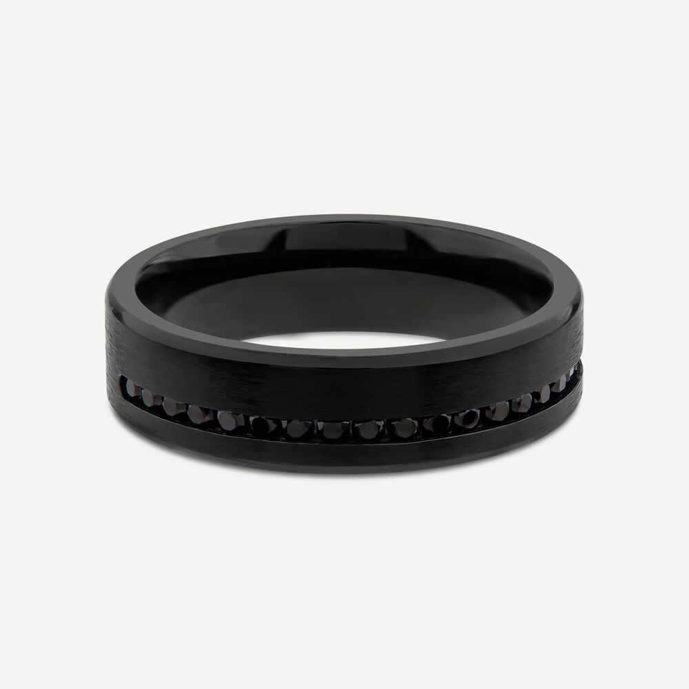 Black Titanium Black Cubic Zirconia Line Mens Ring image number 2
