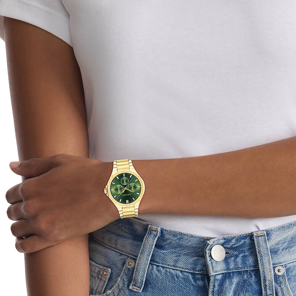 Calvin Klein Vibrancy 38mm Green Dial Gold Plated Steel Bracelet Watch image number 3