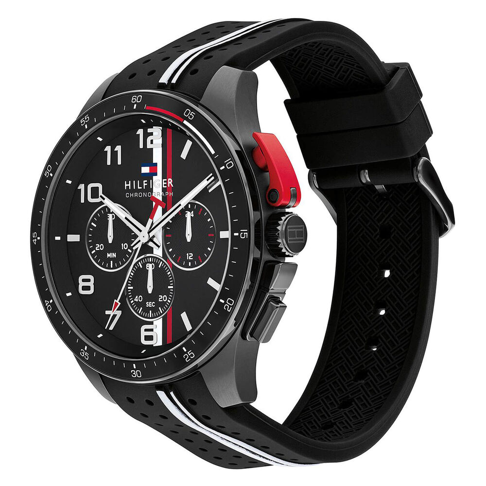 Tommy Hilfiger 46mm Black Chronograph Dial Rubber Strap Watch image number 1