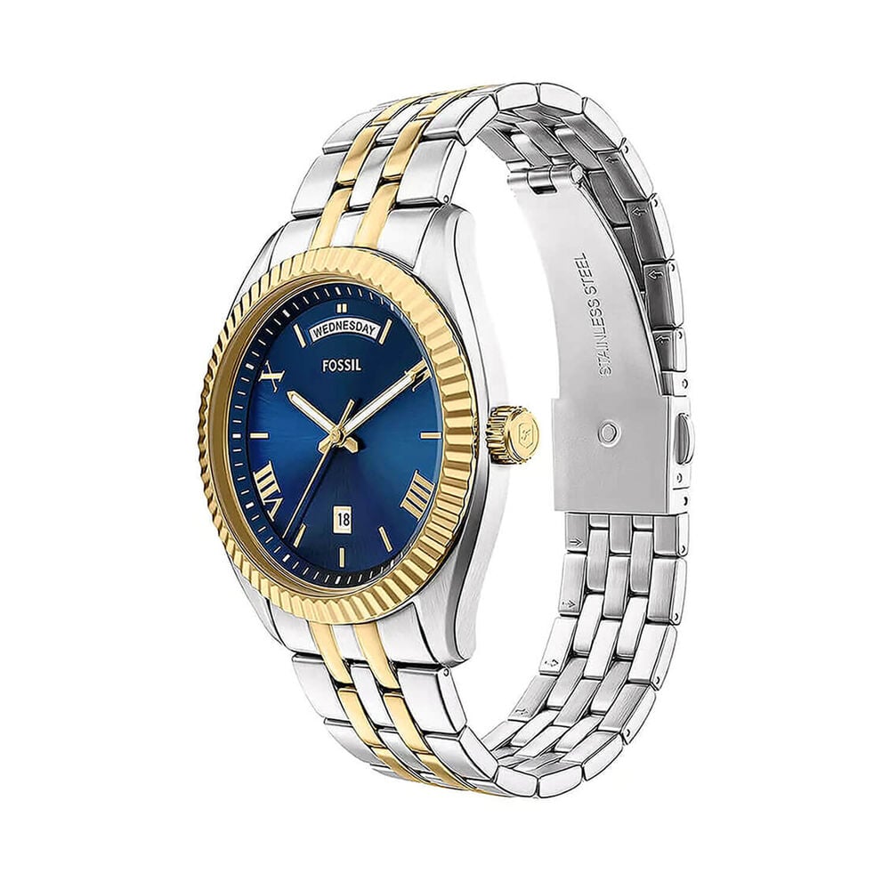 Fossil Campbell 42mm Blue Dial Two Tone Stainless Steel Bracelet Watch image number 1