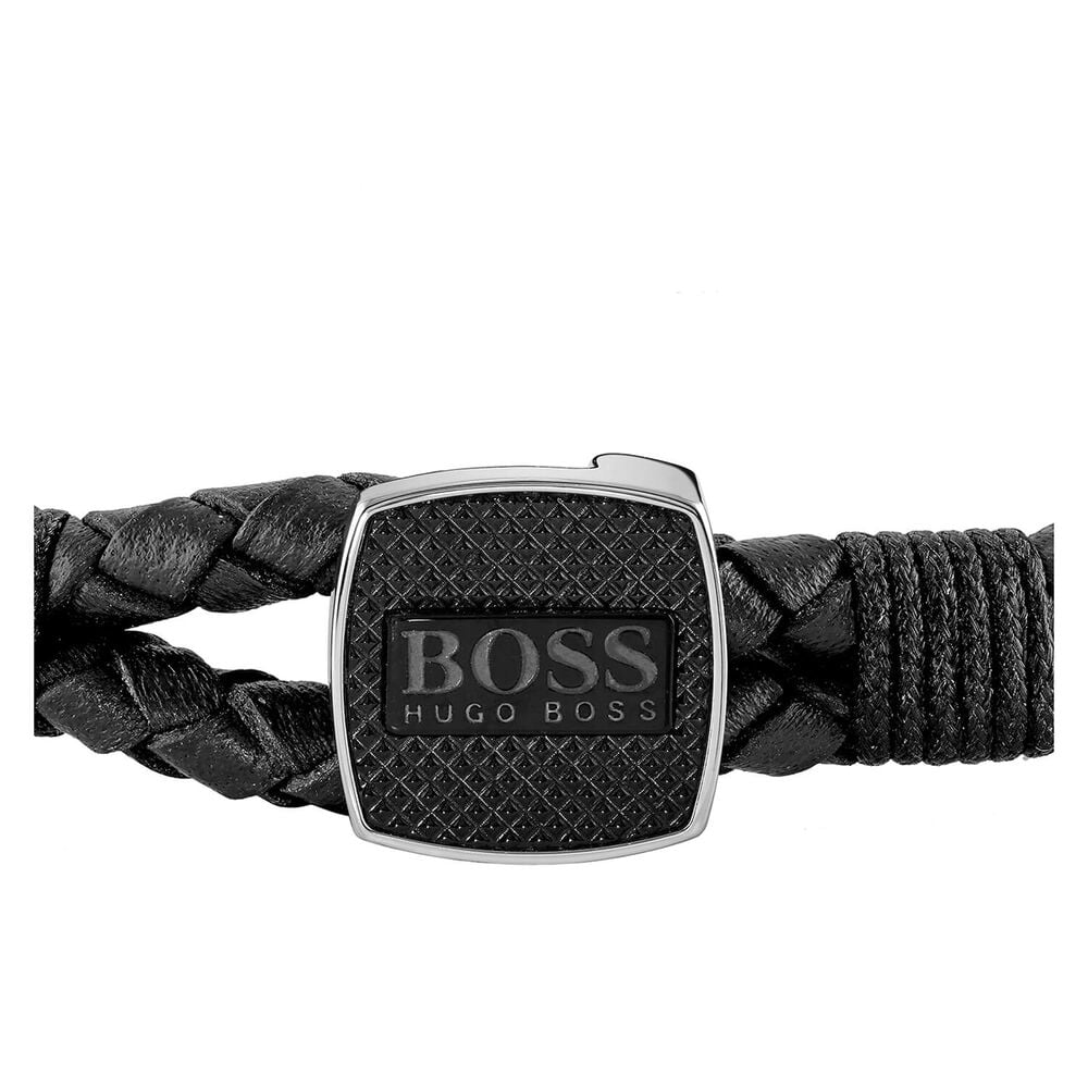 BOSS Gents Seal Braided Black Leather Bracelet image number 1