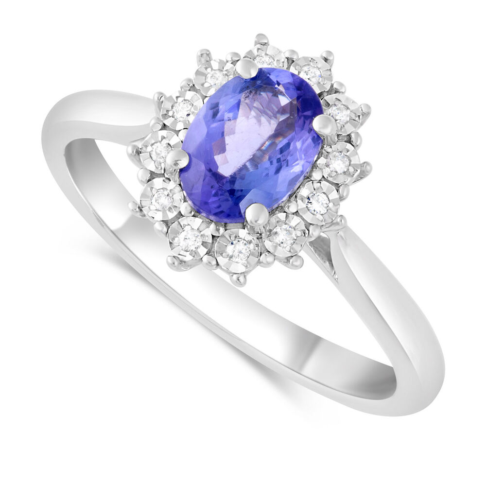 Ladies 9ct White Gold and Diamond Cluster Tanzanite Dress Ring image number 0