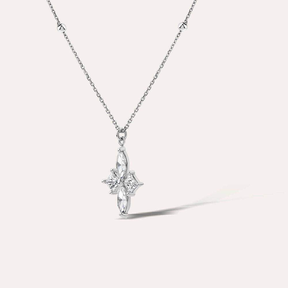 9ct White Gold Marquise & Princess Cubic Zirconia Pendant
