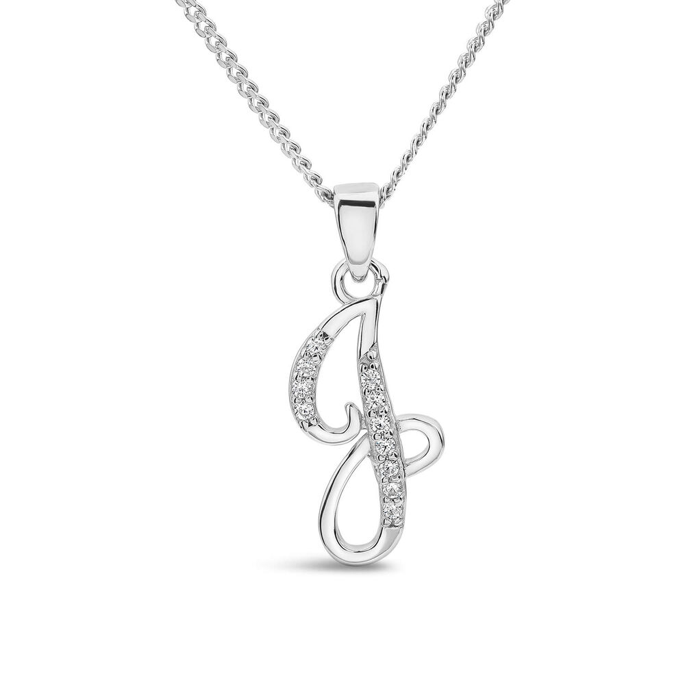 Sterling Silver Script Cubic Zirconia Initial J Pendant image number 0