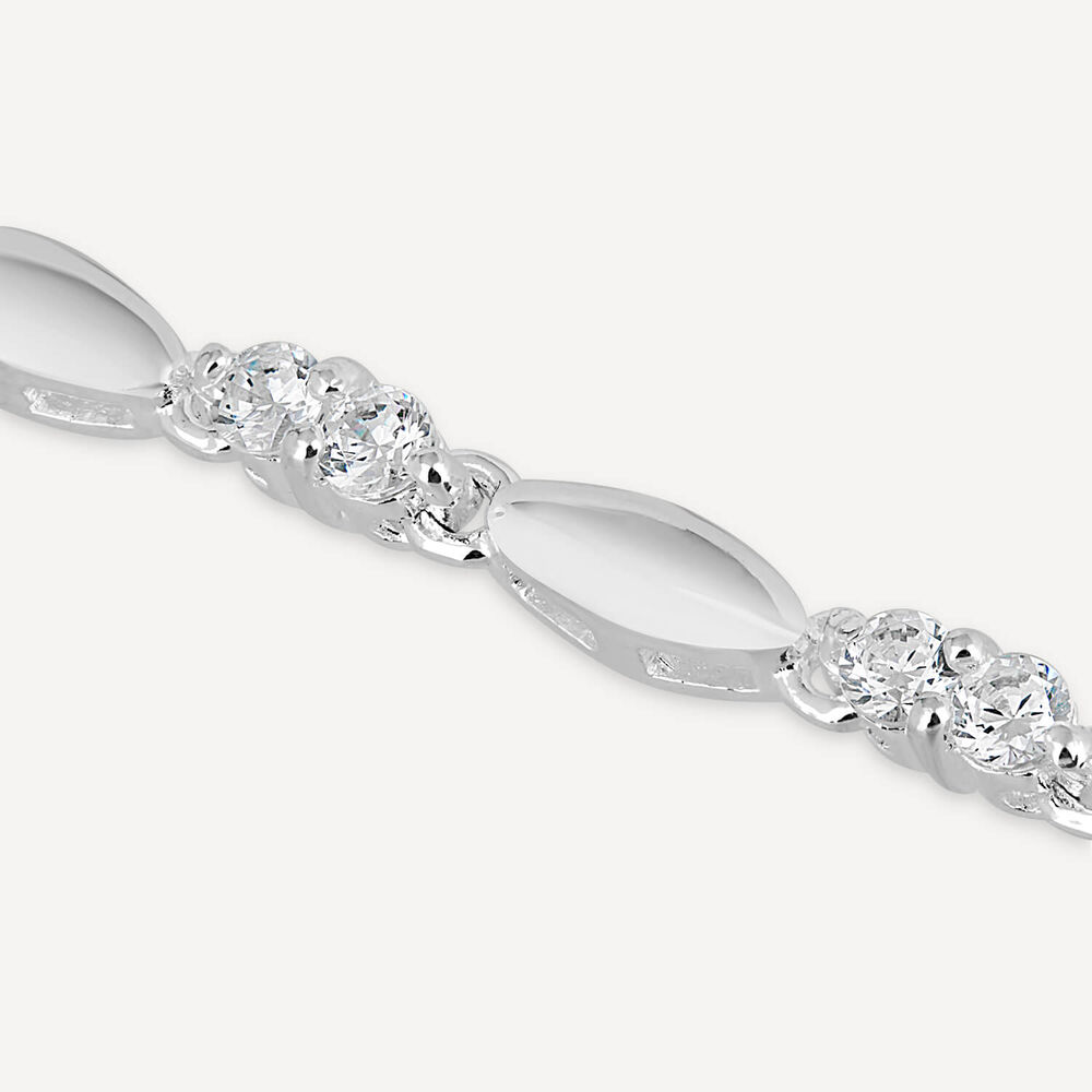 Sterling Silver Two Cubic Zirconia and Polished Oval Bead Bracelet image number 2