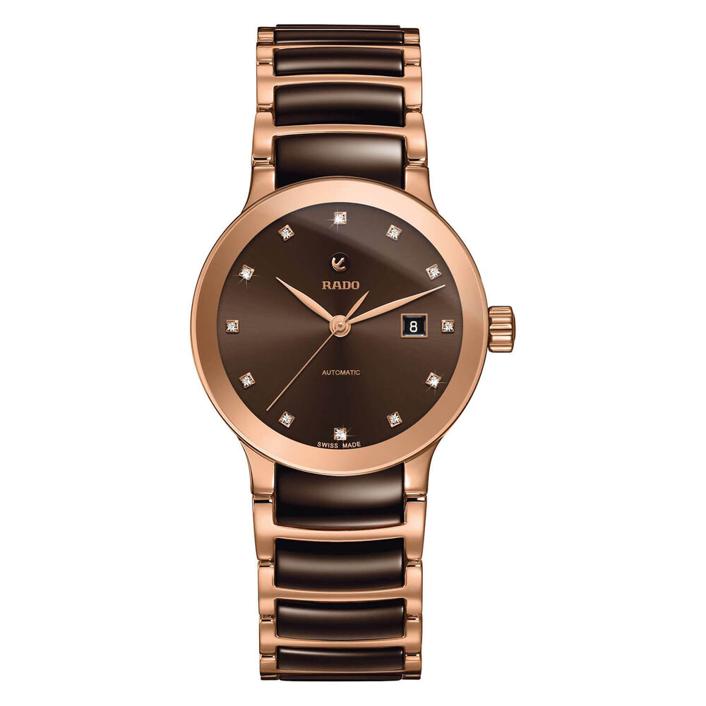 Rado Centrix 28MM Brown Dial Diamond Dot Ceramic Case Brown Bracelet Watch image number 0