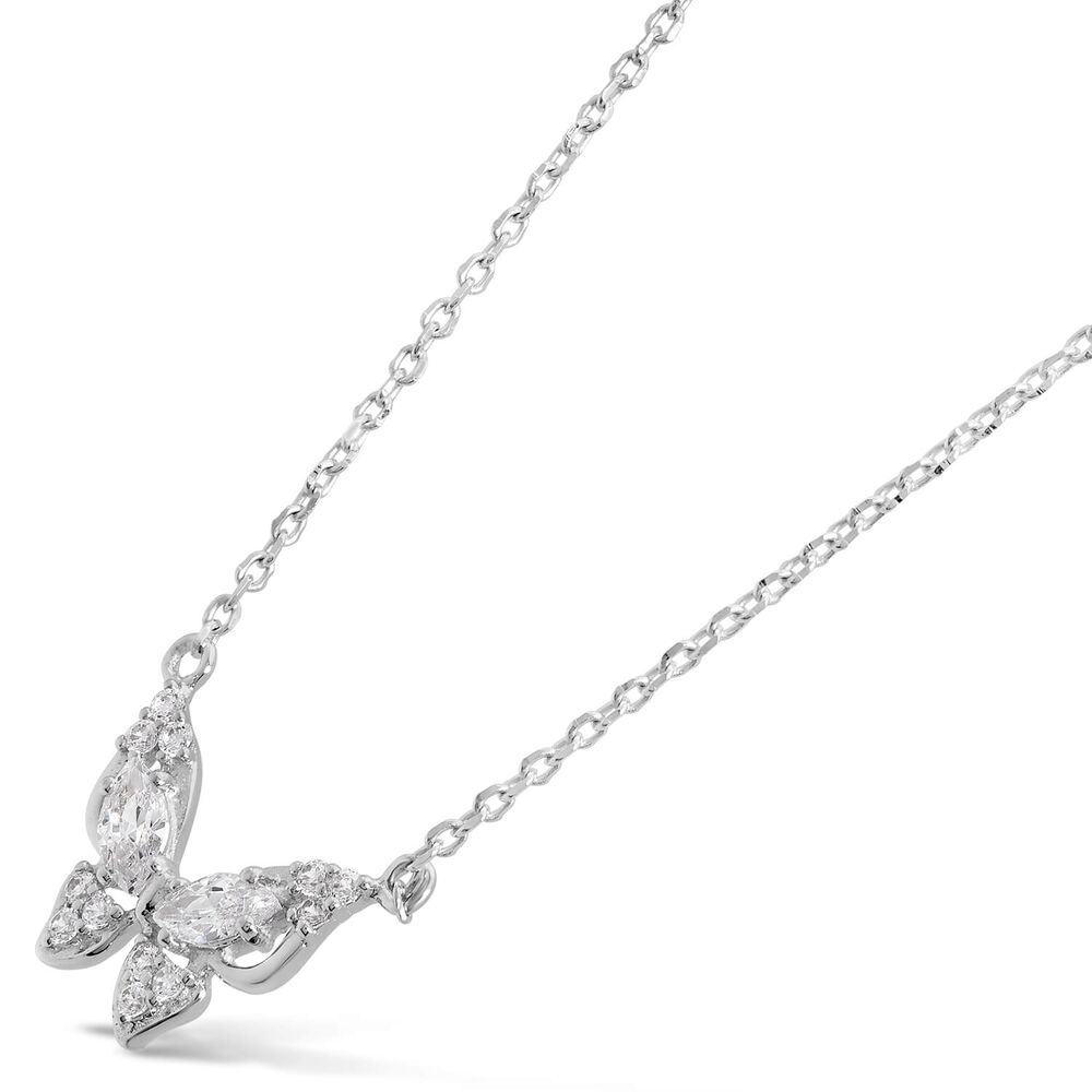 Sterling Silver Cubic Zirconia Set Butterfly Necklet image number 2