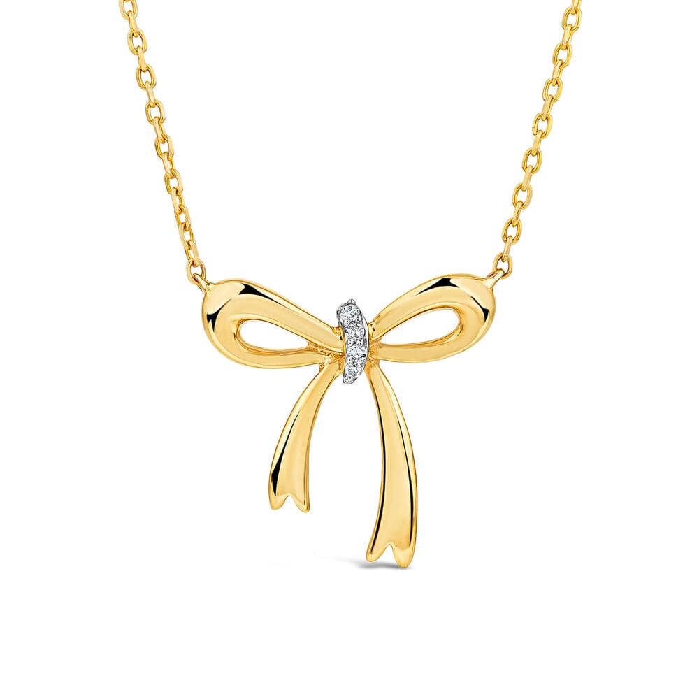 9ct Yellow Gold Diamond Bow Necklet image number 0