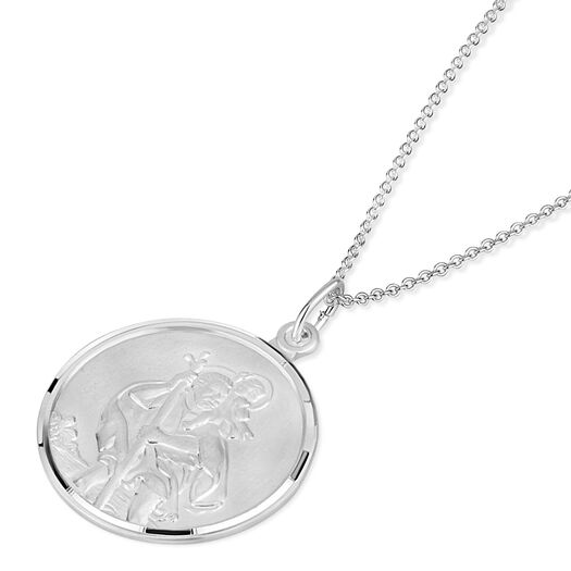 Sterling Silver Large St Christopher Medal (Chain Included)