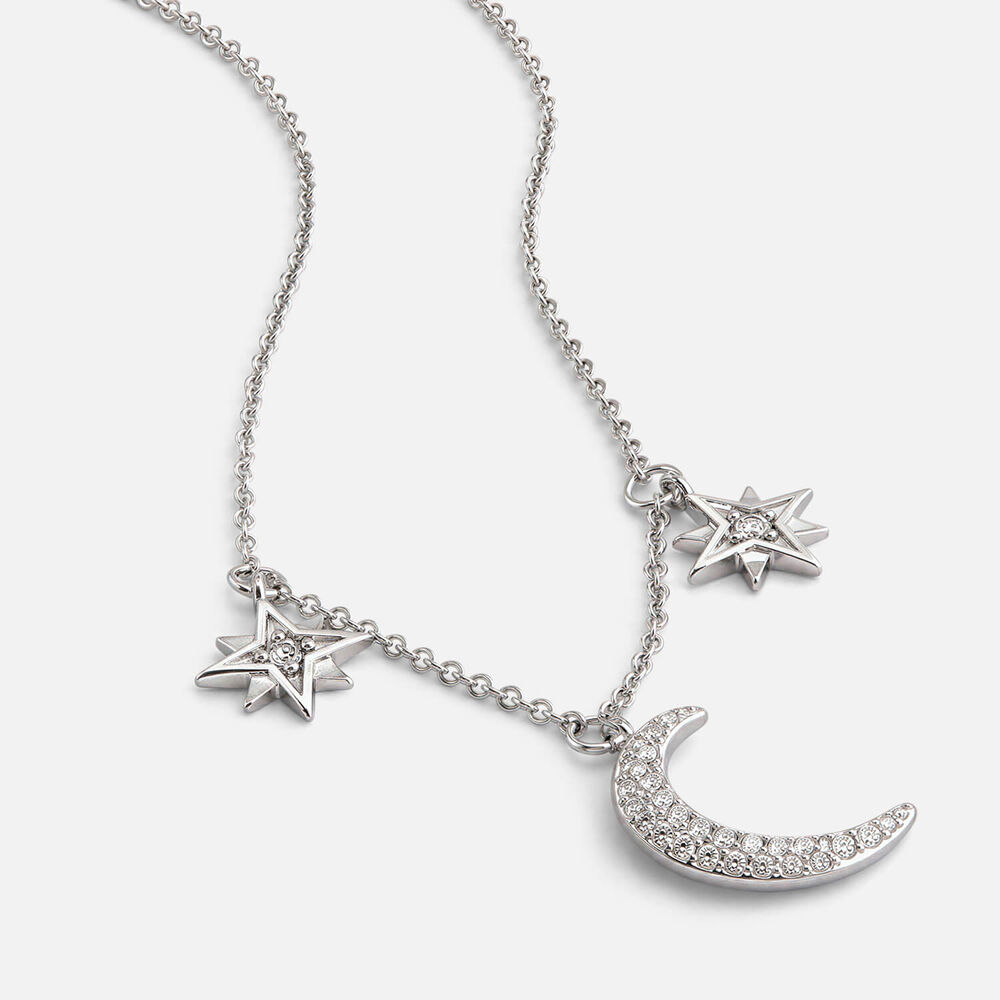Sterling Silver Cubic Zirconia Moon & Star Necklet