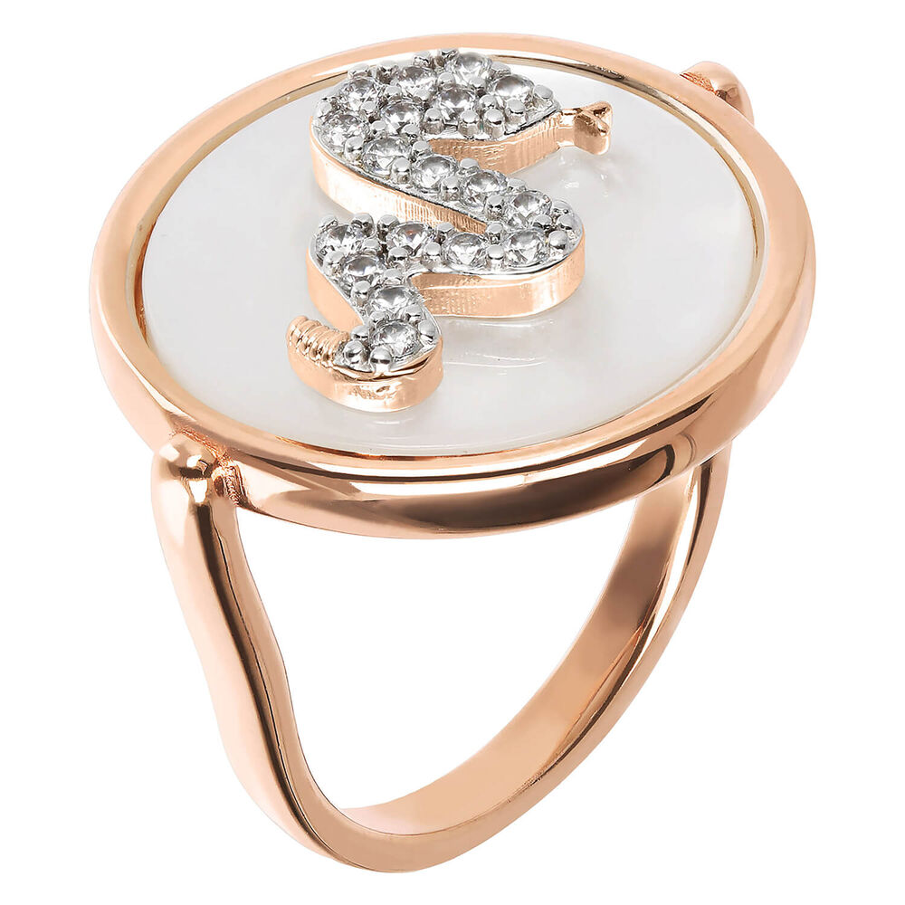 Bronzallure Alba Collection Cubic Zirconia Snake Mother Of Pearl Ring