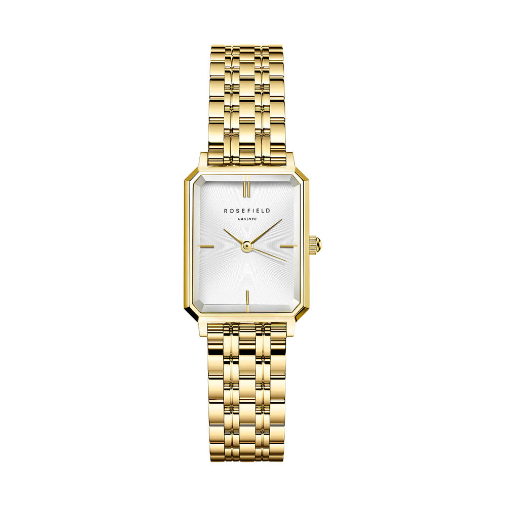 Rosefield Octagon XS Gold 19.5x24mm White Dial 23k Gold Plated Steel Bracelet Watch image number 0
