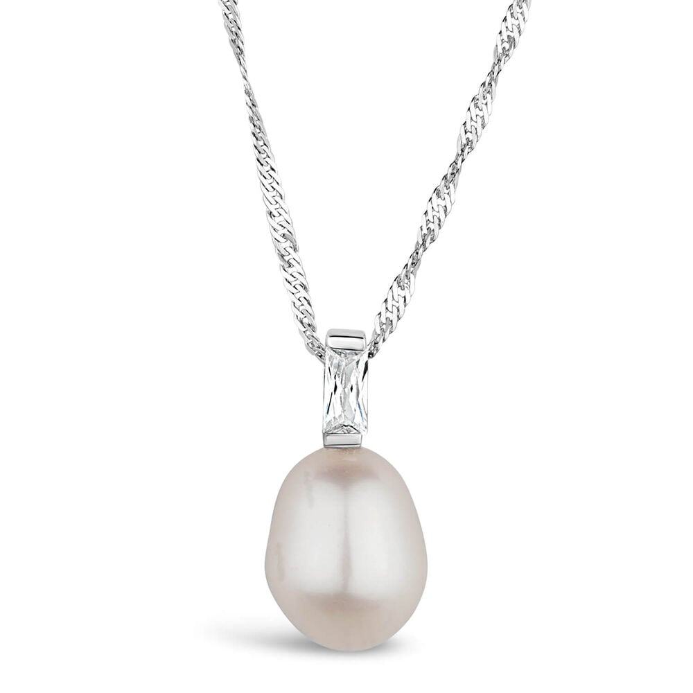 9ct White Gold Pearl and Cubic Zirconia Pendant (Chain Included)