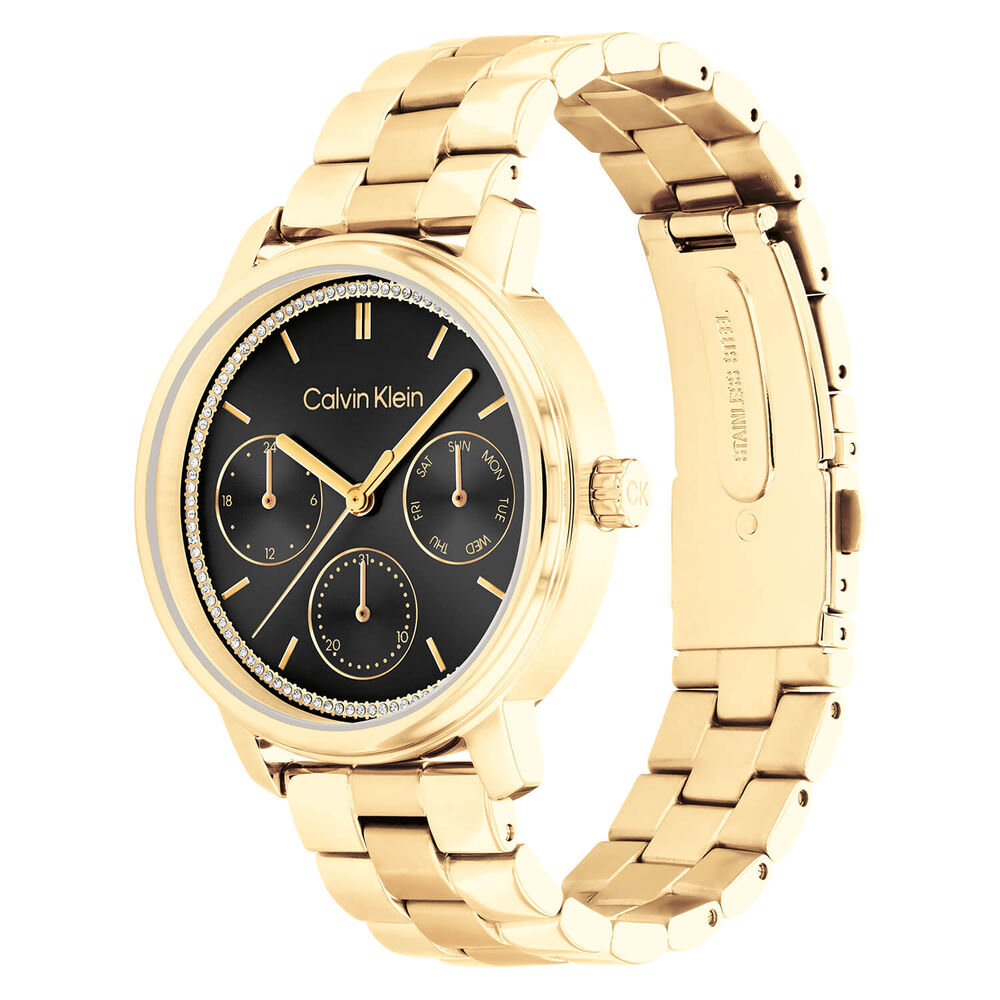 Calvin Klein Timeless Shimmer 38mm Black Dial Yellow Gold IP Bracelet Watch image number 2