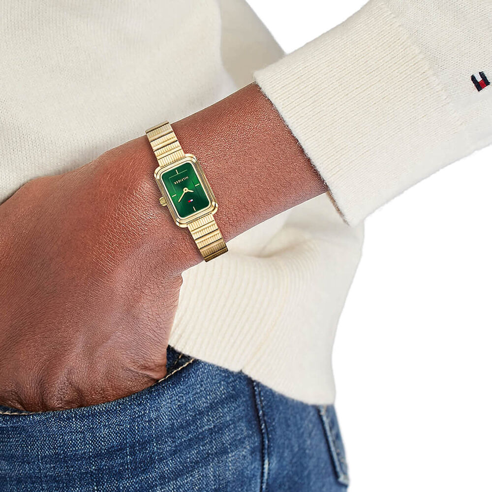 Tommy Hilfiger 28.8x20.5 Green Dial Gold Tone Steel Bracelet Watch