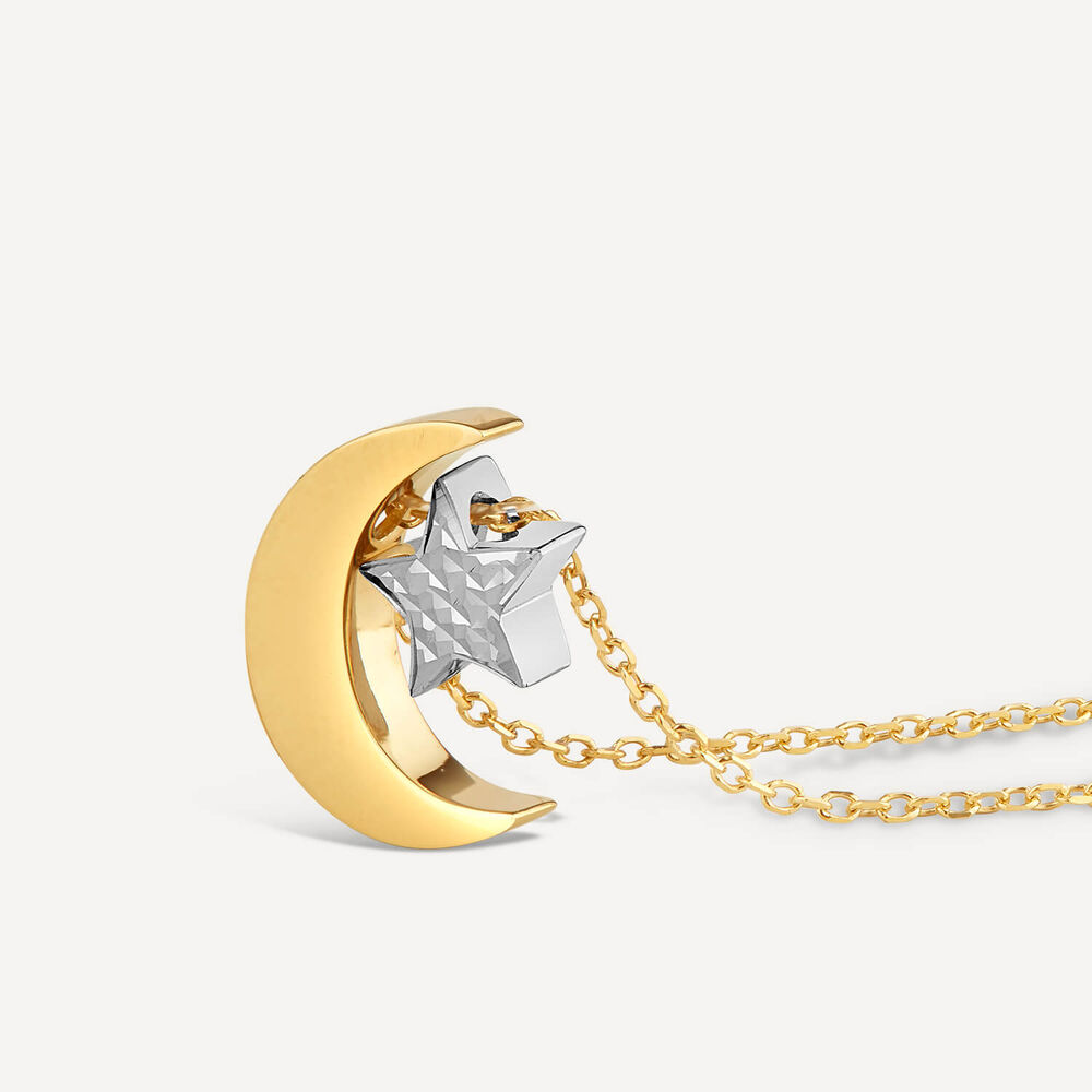 9ct Yellow And White Gold Moon And Star Pendant image number 1