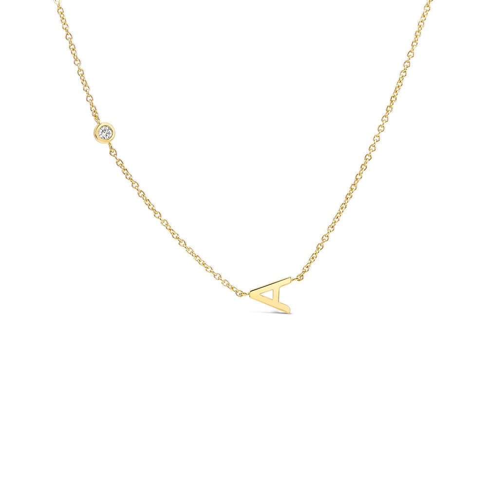 Sterling Silver Yellow Gold Plated 0.06ct Lab Grown Diamond Initial A Necklet