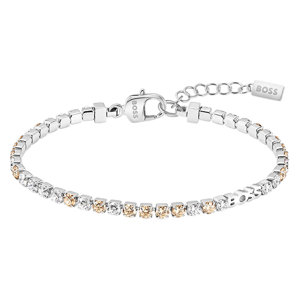 BOSS Stainless Steel Clear & Champagne Coloured Crystals Tennis Bracelet image number 0