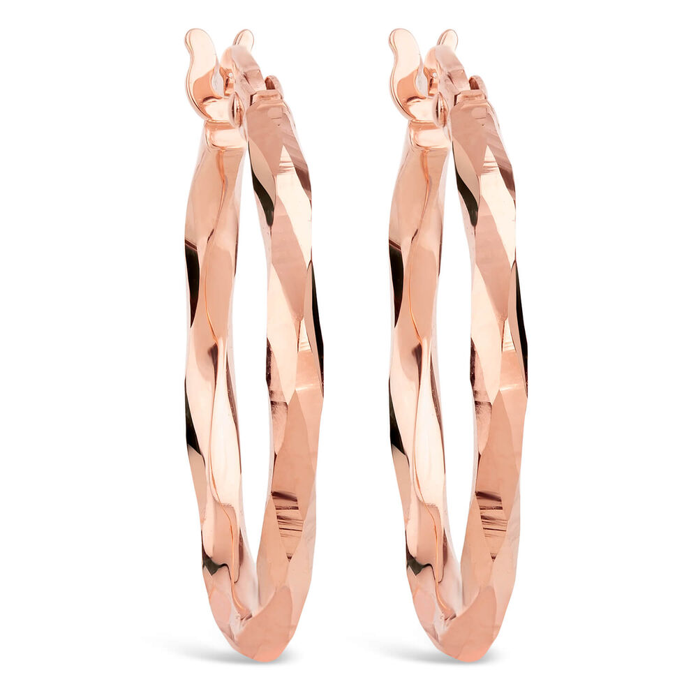 9ct Rose Gold Mirror Diamond Cut Twist Ladies Hoop Earrings image number 0