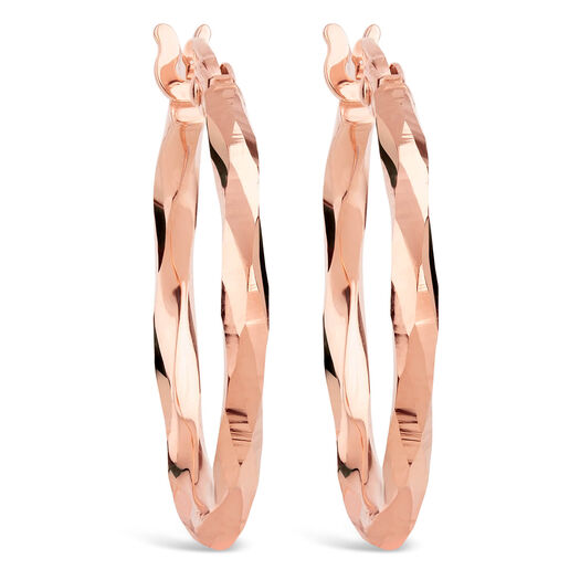 9ct Rose Gold Mirror Diamond Cut Twist Ladies Hoop Earrings