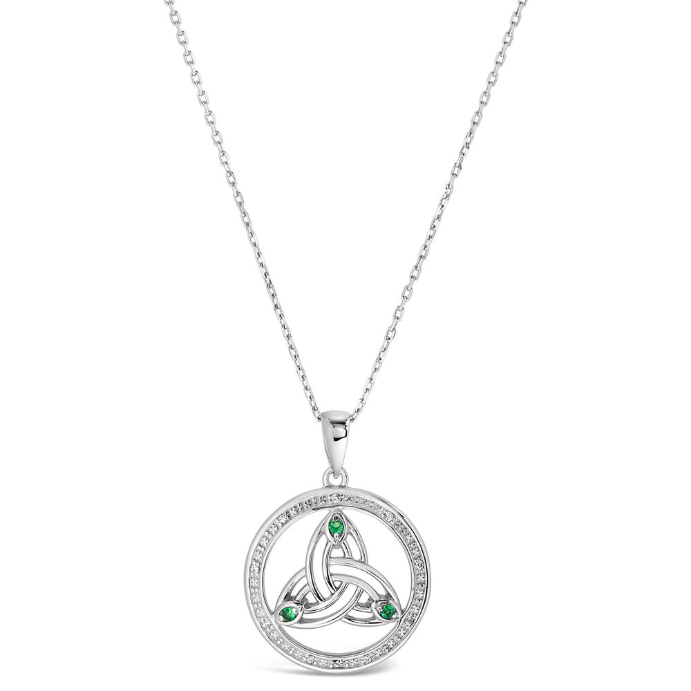 Sterling Silver Green Stone Trinity Knot Pendant image number 0
