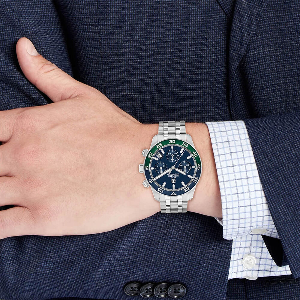 Tommy Hilfiger TH85 41mm Blue Dial Blue & Green Bezel Steel Bracelet Watch image number 3