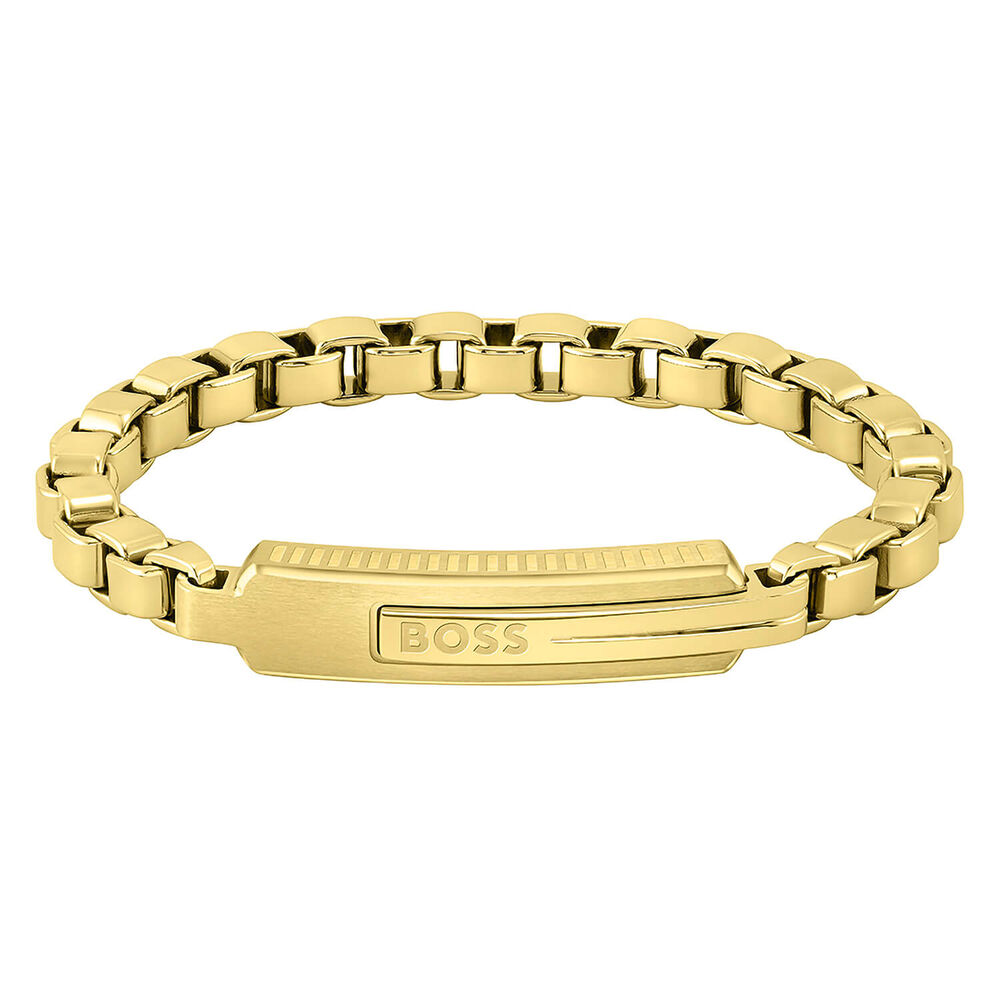 BOSS Orlado Yellow IP Chain & Plate Men's Bracelet image number 0