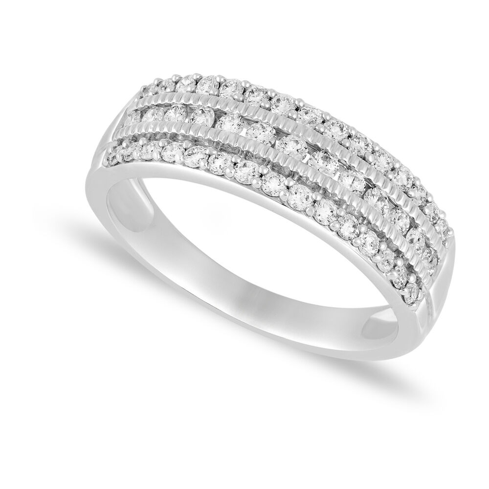18ct White Gold 0.50ct Diamond Three Row 5mm Wedding Ring image number 0