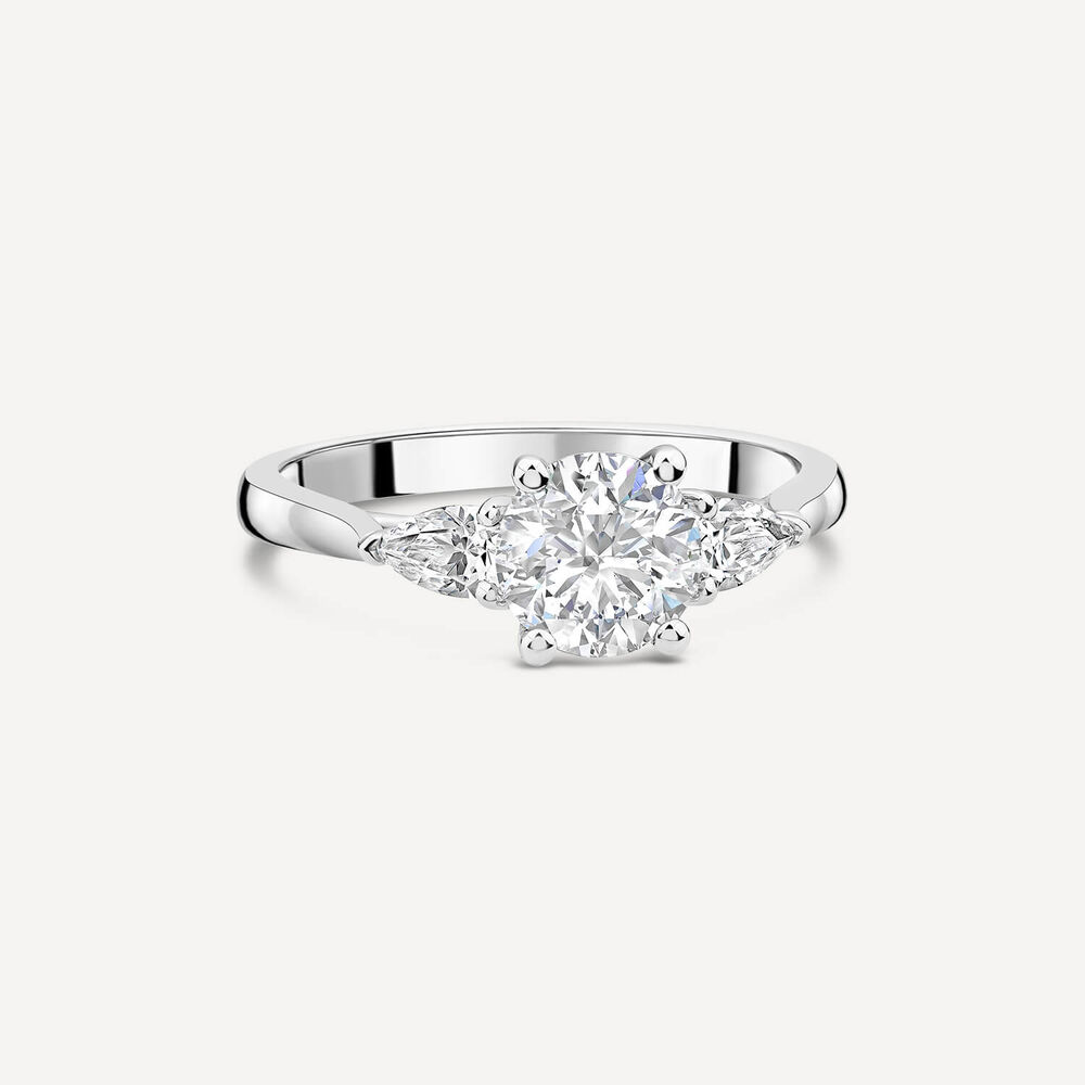 Born Platinum 1.40ct Round Brilliant & Pear Sides Ring image number 2