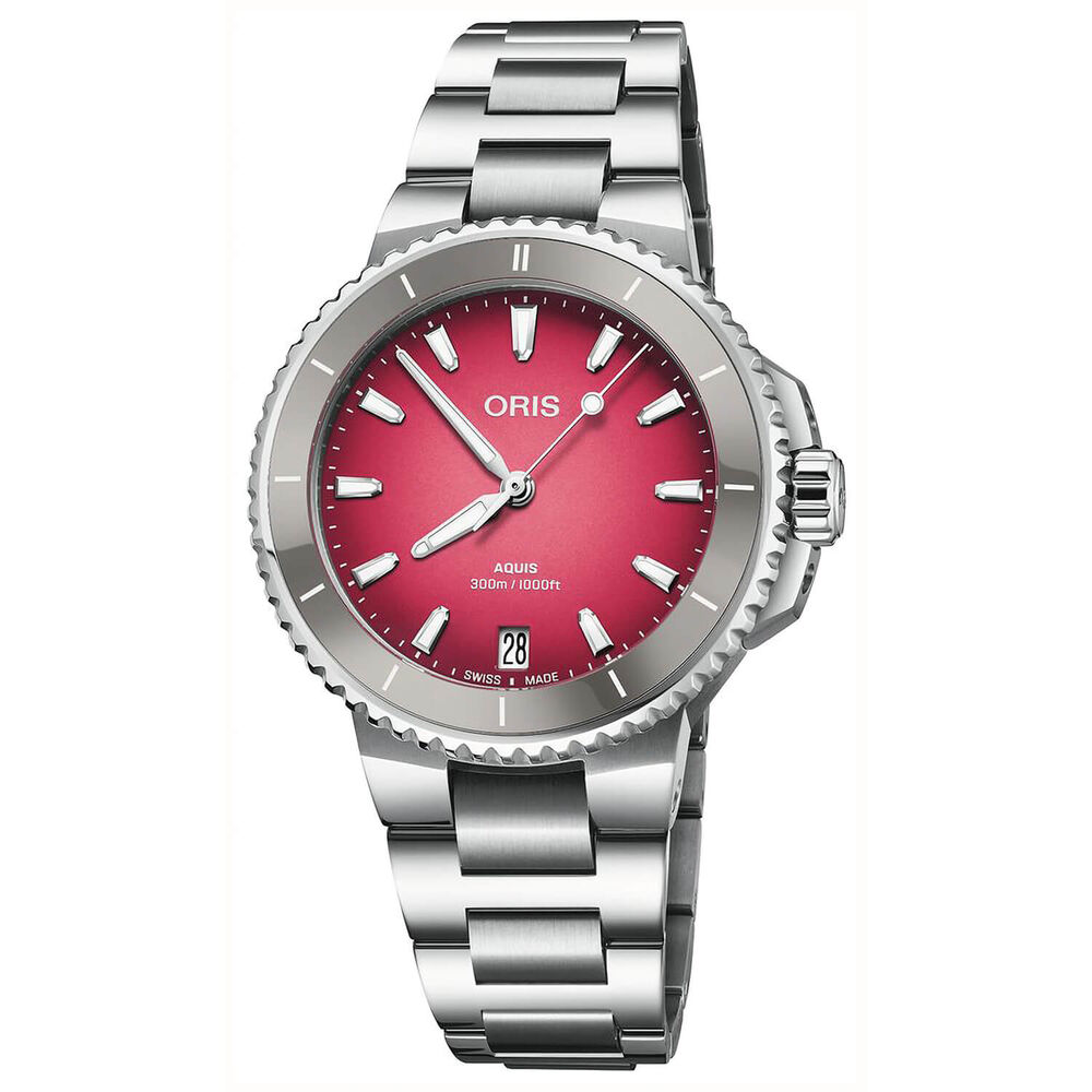 Oris Aquis Date Taste of Summer 36.5mm Red Dial Steel Bracelet Watch