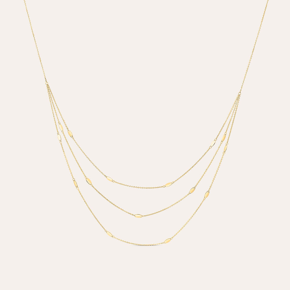 9ct Yellow Gold Three Strand Oval Polished Discs Necklet