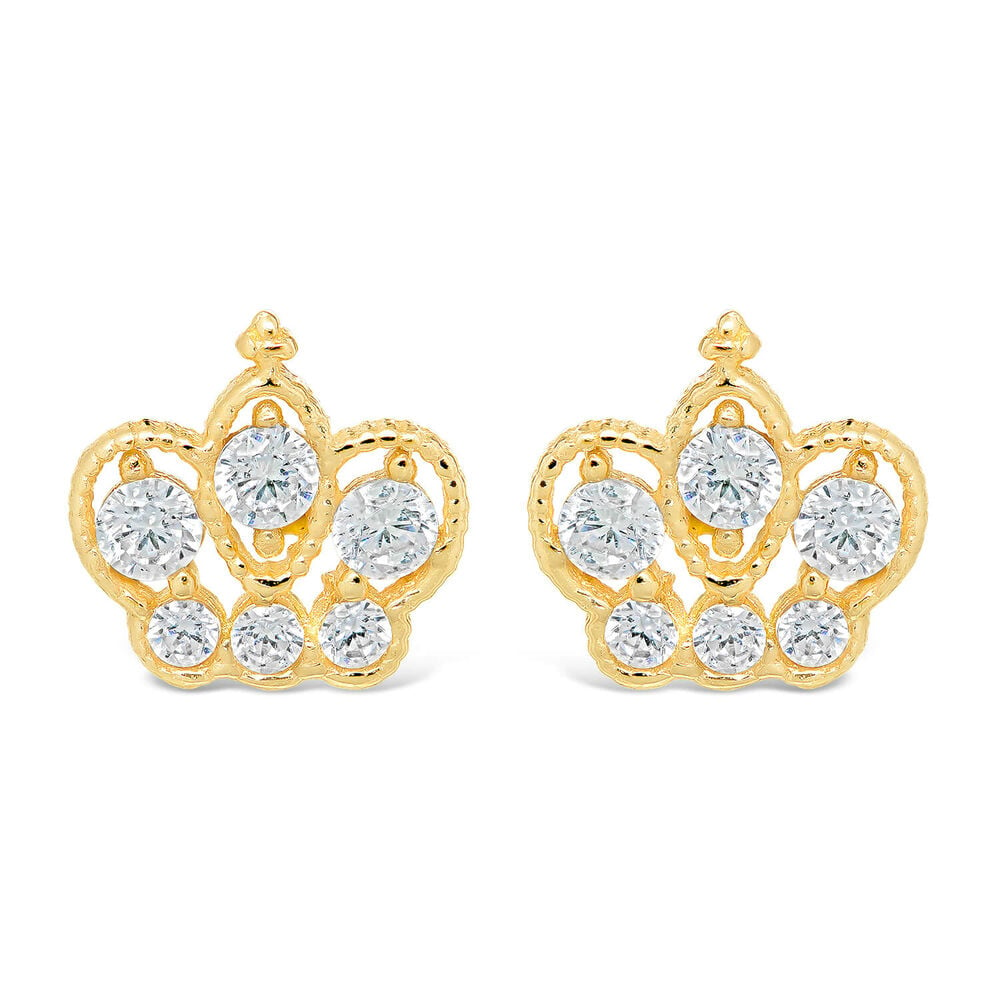 9ct Yellow Gold Cubic Zirconia Crown Stud Earrings