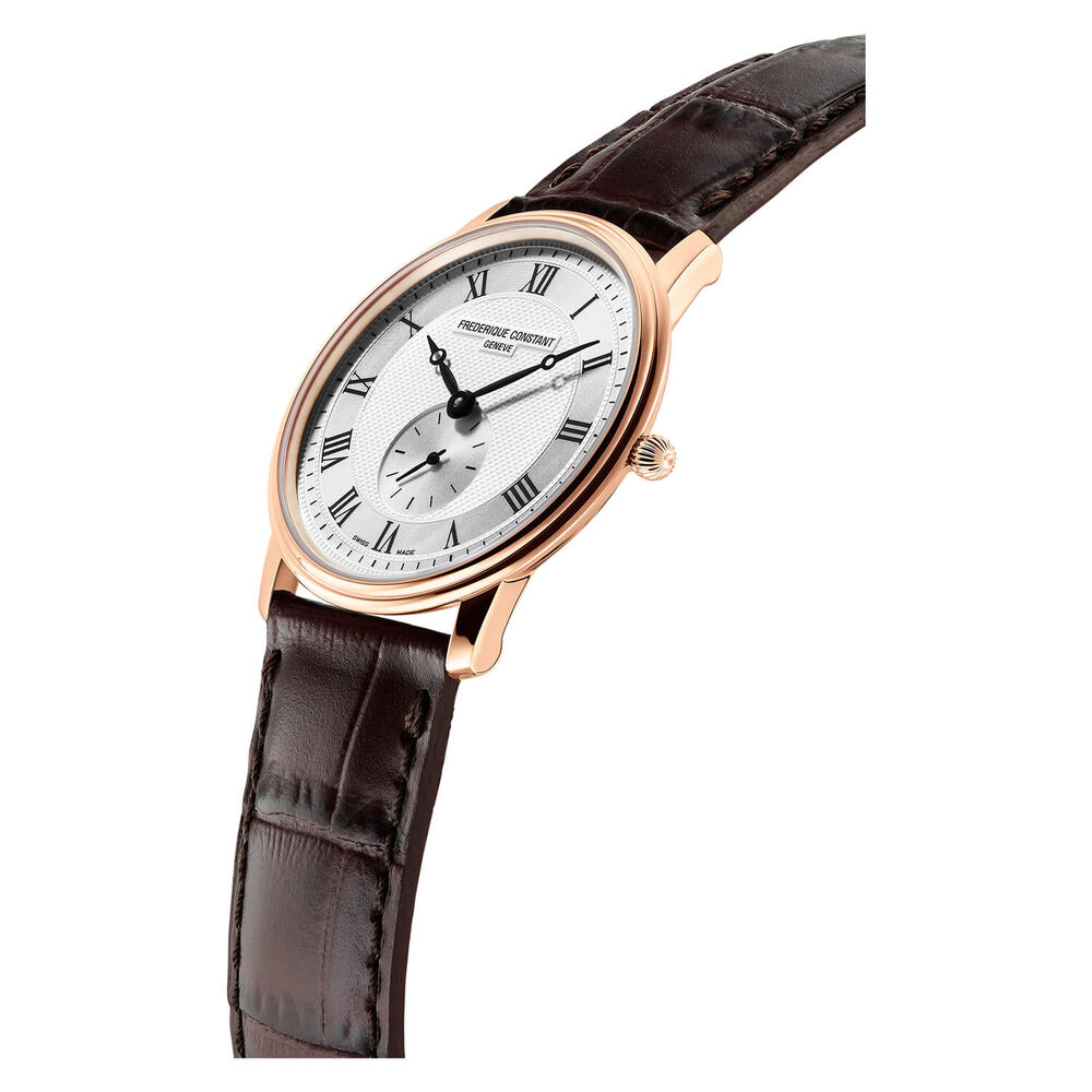 Frederique Constant Slimline Small Seconds Quartz Silver Dial Rose Gold PVD Case Strap Watch image number 1