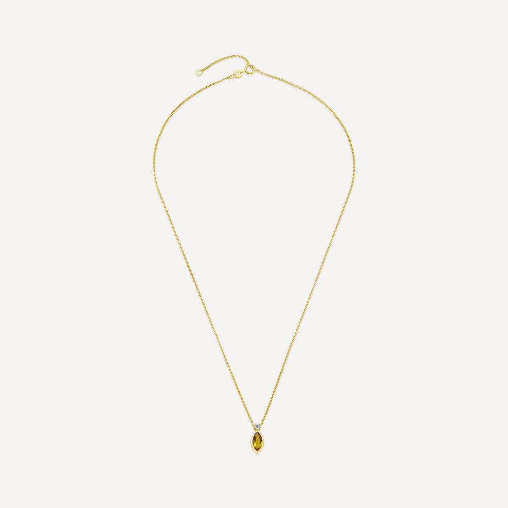 9ct Yellow Gold Marquise Citrine & 0.02ct Diamond Pendant image number 2