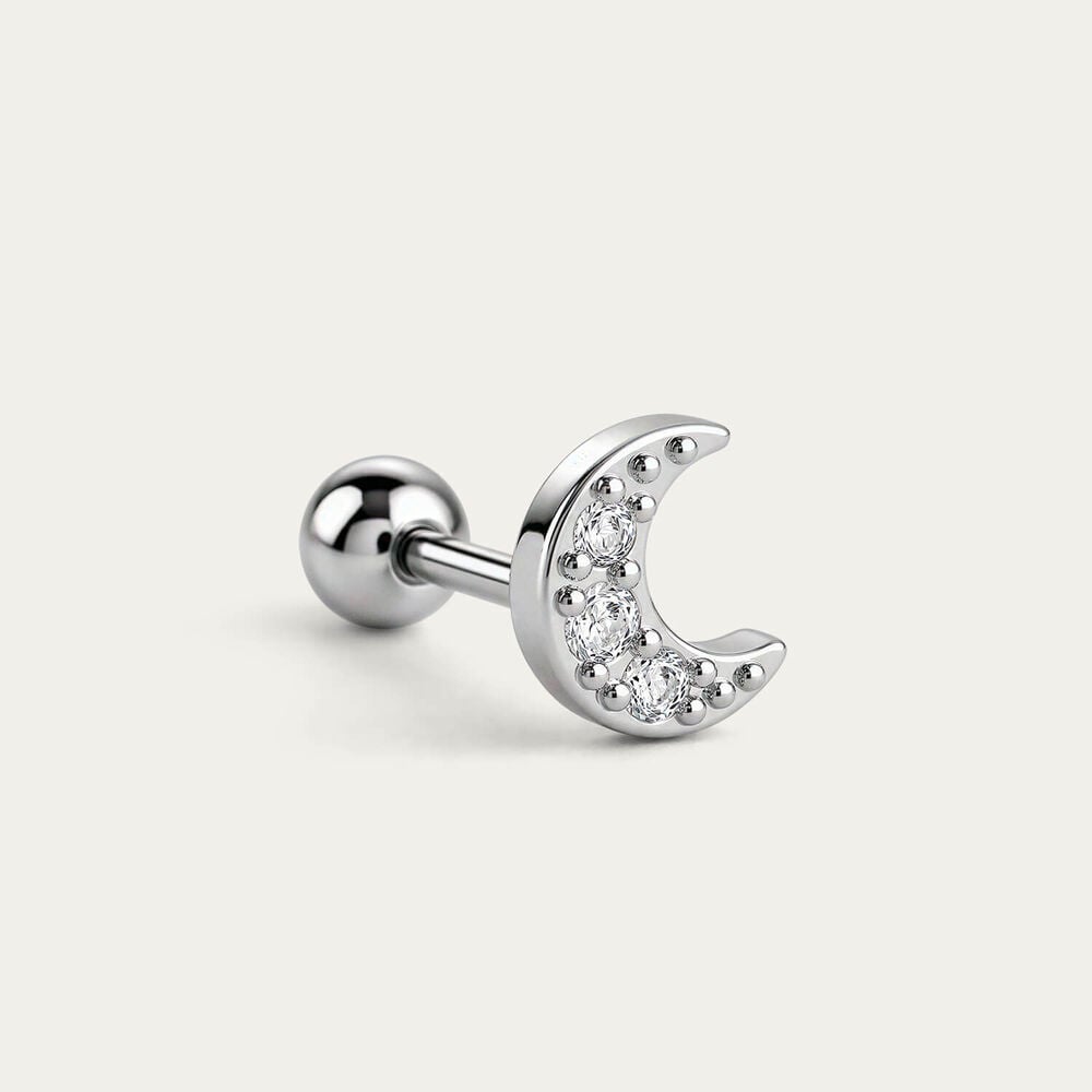 Sterling Silver Cubic Zirconia Half Moon Single Stud Earring