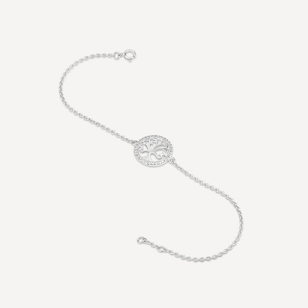 Sterling Silver Cubic Zirconia Tree of Life Chain Bracelet image number 3