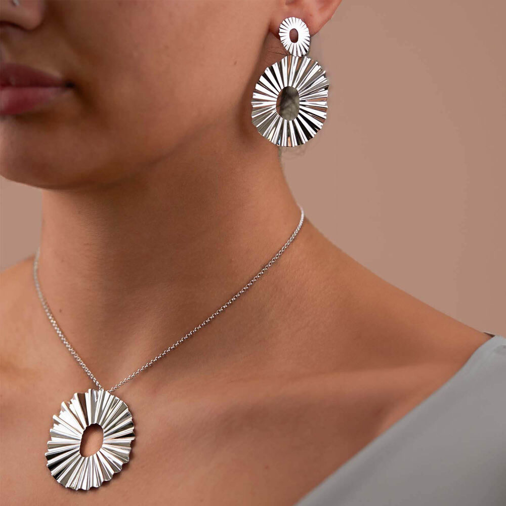 Sterling Silver Large Open Frill Drop Earrings image number 2