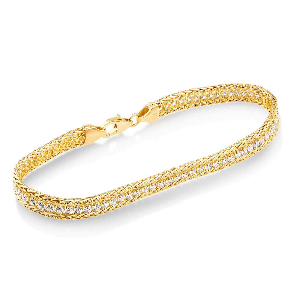 9ct Yellow Gold Cubic Zirconia Centre Spiga Link Ladies Bracelet image number 1