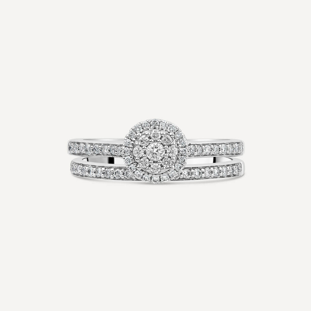 9ct White Gold 0.46ct Round Halo Cluster Diamond Bridal Set