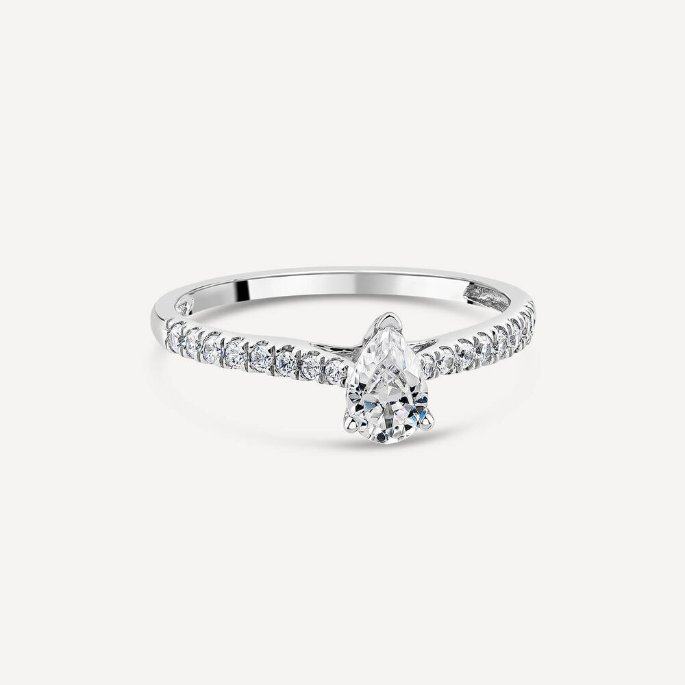 Tulip Setting 18ct White Gold 0.50ct Pear & Diamond Shoulders Diamond Ring image number 2