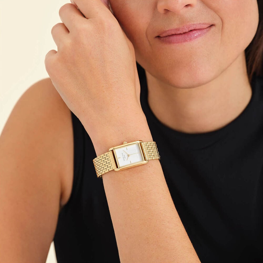 Rosefield Heirloom Gold 23.5x30.6mm White Dial 23k Gold Plated Steel Bracelet Watch