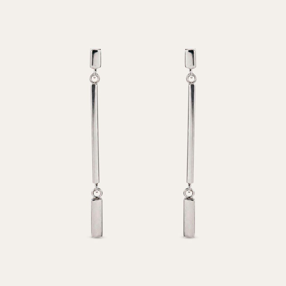 Sterling Silver Long Bar Drop Earrings